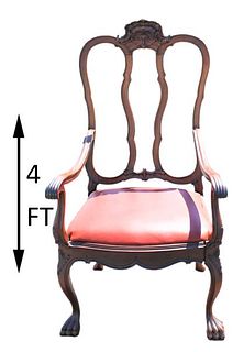 Carved Stinkwood Chair w Upholstered Seat