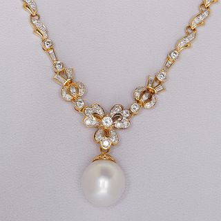 DIAMOND AND SOUTH SEA PEARL DROP NECKLACE