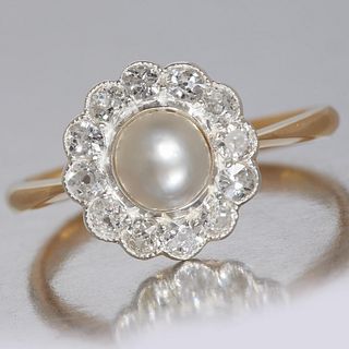 PEARL AND DIAMOND CLUSTER RING