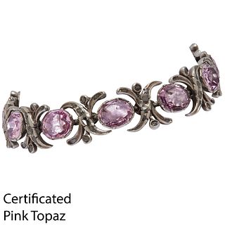 IMPORTANT CERTIFICATED PINK TOPAZ AND DIAMOND BRACELET