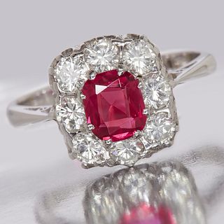 CERTIFICATED RUBY AND DIAMOND CLUSTER RING