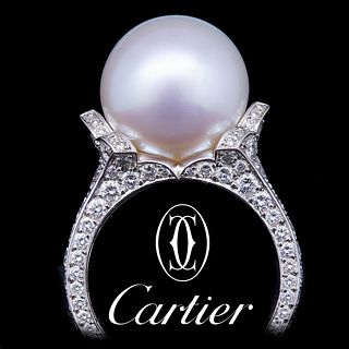 CARTIER, PEARL AND DIAMOND RING