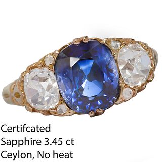 CERTIFICATED SAPPHIRE AND DIAMOND DRESS RING