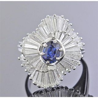 Platinum Diamond Sapphire Ballerina Ring