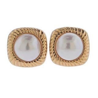14k Gold Mabe Pearl Large Earrings
