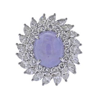 Platinum Star Sapphire Cabochon Diamond Cocktail Ring