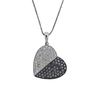 14k Gold Black White Diamond Heart Pendant Necklace