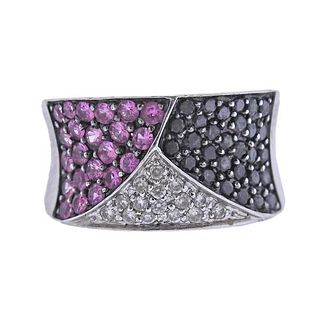 LeVian Le Vian 18k Gold Black White Diamond Pink Sapphire Ring