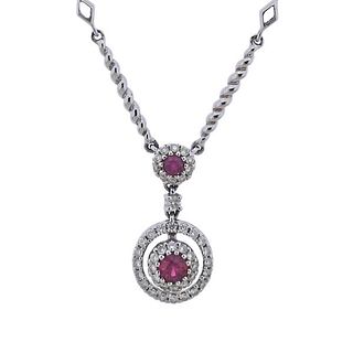 18k Gold Diamond Ruby Pendant Necklace