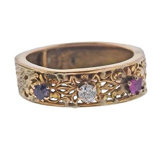 Antique Tiffany &amp; Co 14k Gold Ruby Sapphire Diamond Band Ring