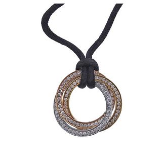 18k Tri Color Gold Diamond Pendant Cord Necklace