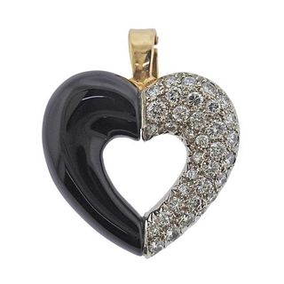 18k Gold Diamond Onyx Heart Pendant