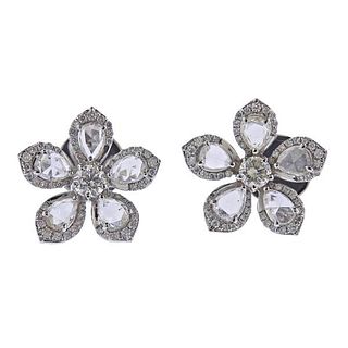 3.00ctw Diamond 18k Gold Flower Earrings