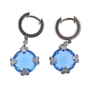 18k Gold Diamond Blue Topaz Drop Earrings