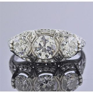 Art Deco Platinum Diamond 3 Stone Ring