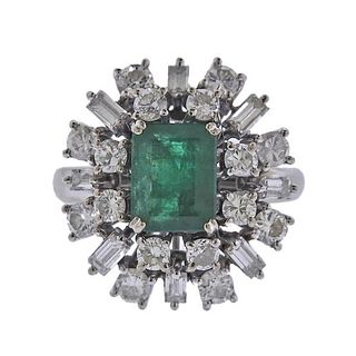 18k Gold Diamond Emerald Cluster Cocktail Ring