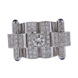 Midcentury Large Gold Diamond Sapphire Ring