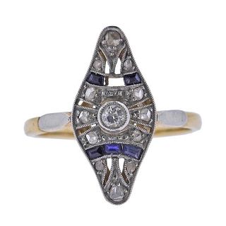 18K Gold Platinum Diamond Sapphire Ring