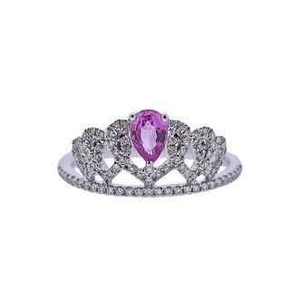 18k Gold Diamond Pink Sapphire Crown Ring