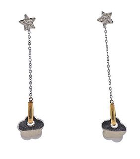 18k Gold Diamond Star Long Drop Earrings