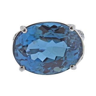 14k Gold Blue Topaz Diamond Cocktail Ring