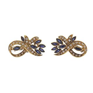 1980s 18k Gold Diamond Sapphire Earrings
