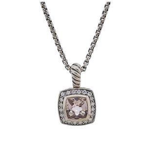 David Yurman Albion Silver Diamond Morganite Pendant Necklace