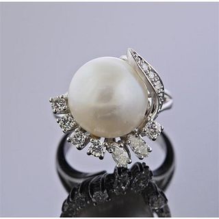 18k Gold Diamond South Sea Pearl Cocktail Ring