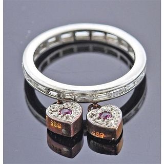 14k Gold Diamond Heart Charm Band Ring