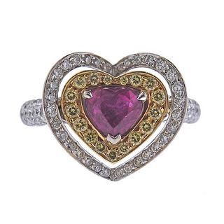 18k Gold Diamond 1.08ct Ruby Heart Ring