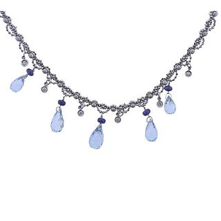 18k Gold Diamond Aquamarine Sapphire Necklace