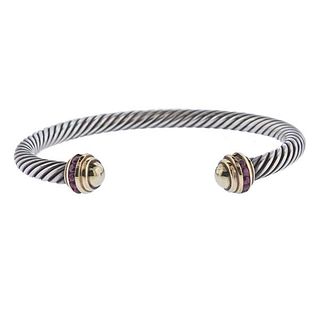 David Yurman Silver 14k Gold Ruby Cable Bracelet