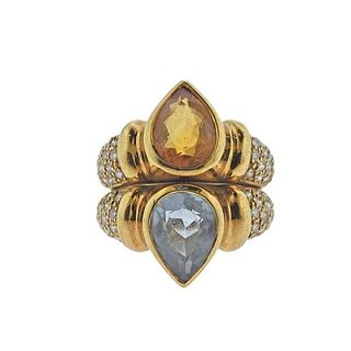 18k Gold Diamond Citrine Topaz Ring