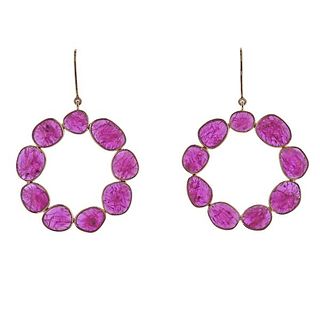 18k Gold Natural 14.15ctw Ruby Circle Earrings