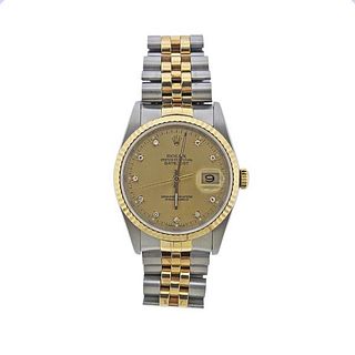 Rolex Datejust 18k Gold Steel Diamond Watch 16233