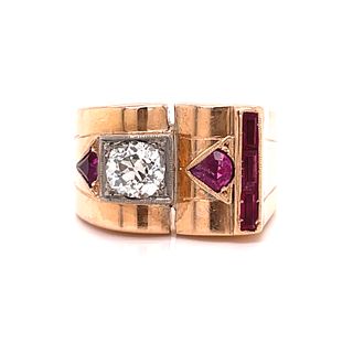 18k Retro Chevalier Diamond Ruby Ring