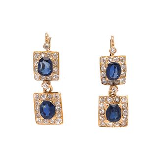 18k Victorian Diamond Burma Sapphire EarringsÂ 