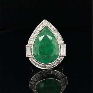 Platinum Emerald Diamond Cocktail Ring