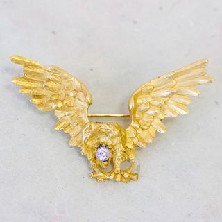 14k & Platinum French Eagle Pin with Diamond