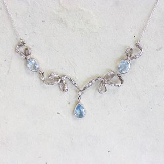 Platinum Art Deco Aquamarine & Diamond Necklace