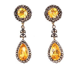 Silver and Gold Diamond Citrine Earrings