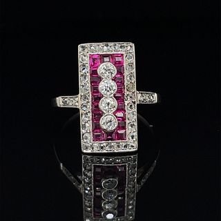 French Art Deco Platinum Burma Ruby Diamond Ring