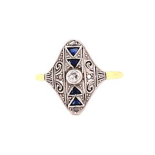 Art Deco 18k Platinum Sapphire Diamond Ring