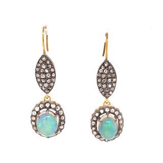 Silver and Gold Diamond Opal Earrings