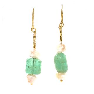 18k Emerald Pearl Earrings