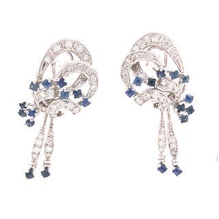 Art Deco Platinum Diamond Sapphire EarringÂ 