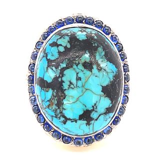 Retro 18k Turquoise Sapphire RingÂ 