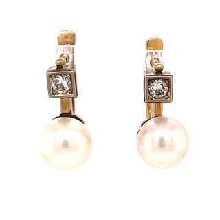 Art Deco 18k Diamond Pearl Earring HallmarkÂ 