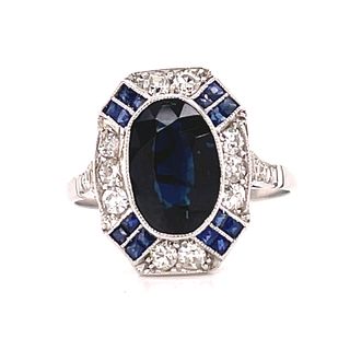 Art Deco Platinum Saphire Diamond RingÂ 