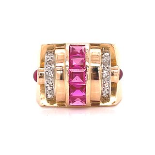 Art Deco 18k Ruby Diamond Chevalier Ring